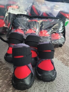 Red and Black Dog Boots with Secure Velcro Straps